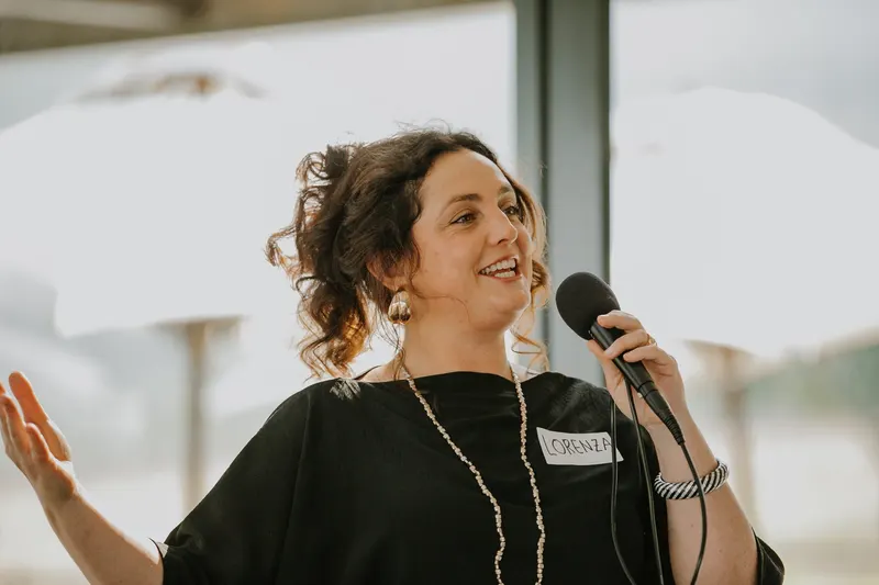 Lorenza speaking at Kay & Monty, June 2026
